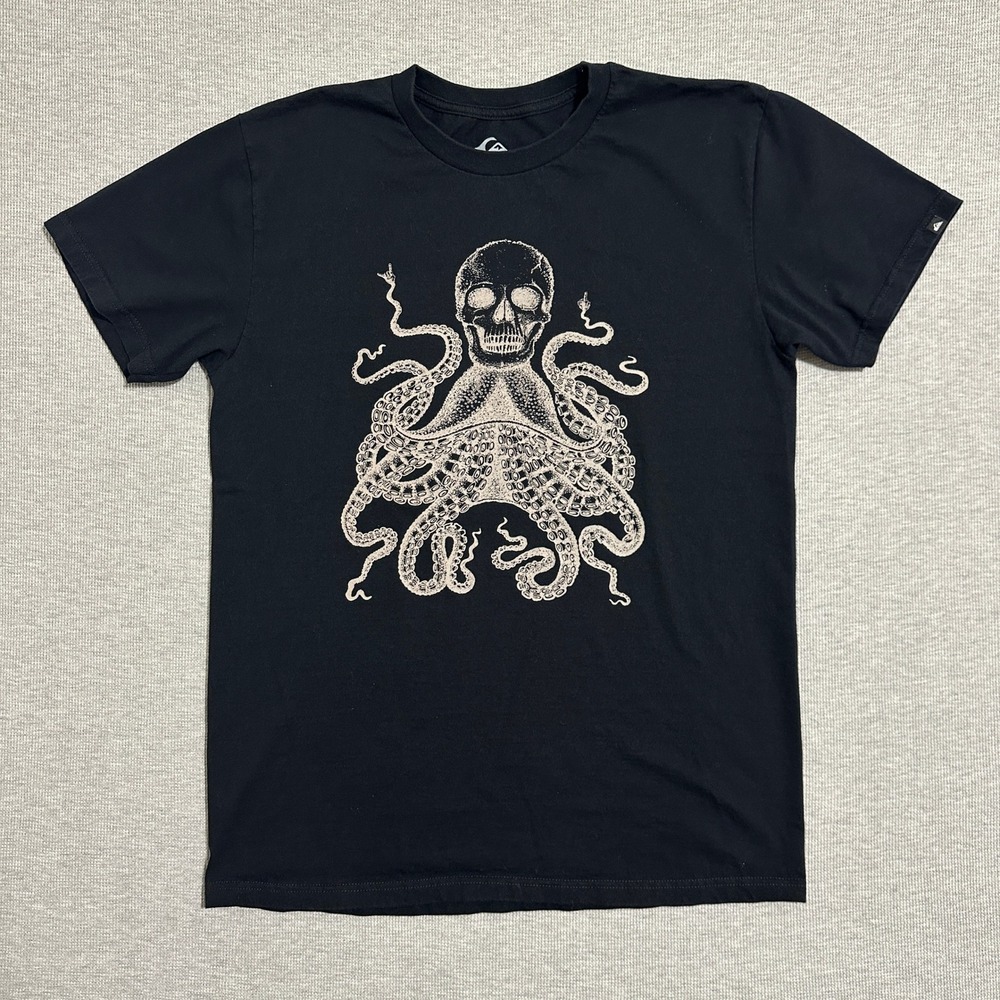 Quiksilver Mens Skull Octopus Graphic T-Shirt Black Regular Fit Size Large